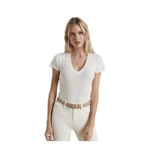 L'Agence Becca Vintage White Shirt V-neck Short Sleeve Women's Petite Small NWT